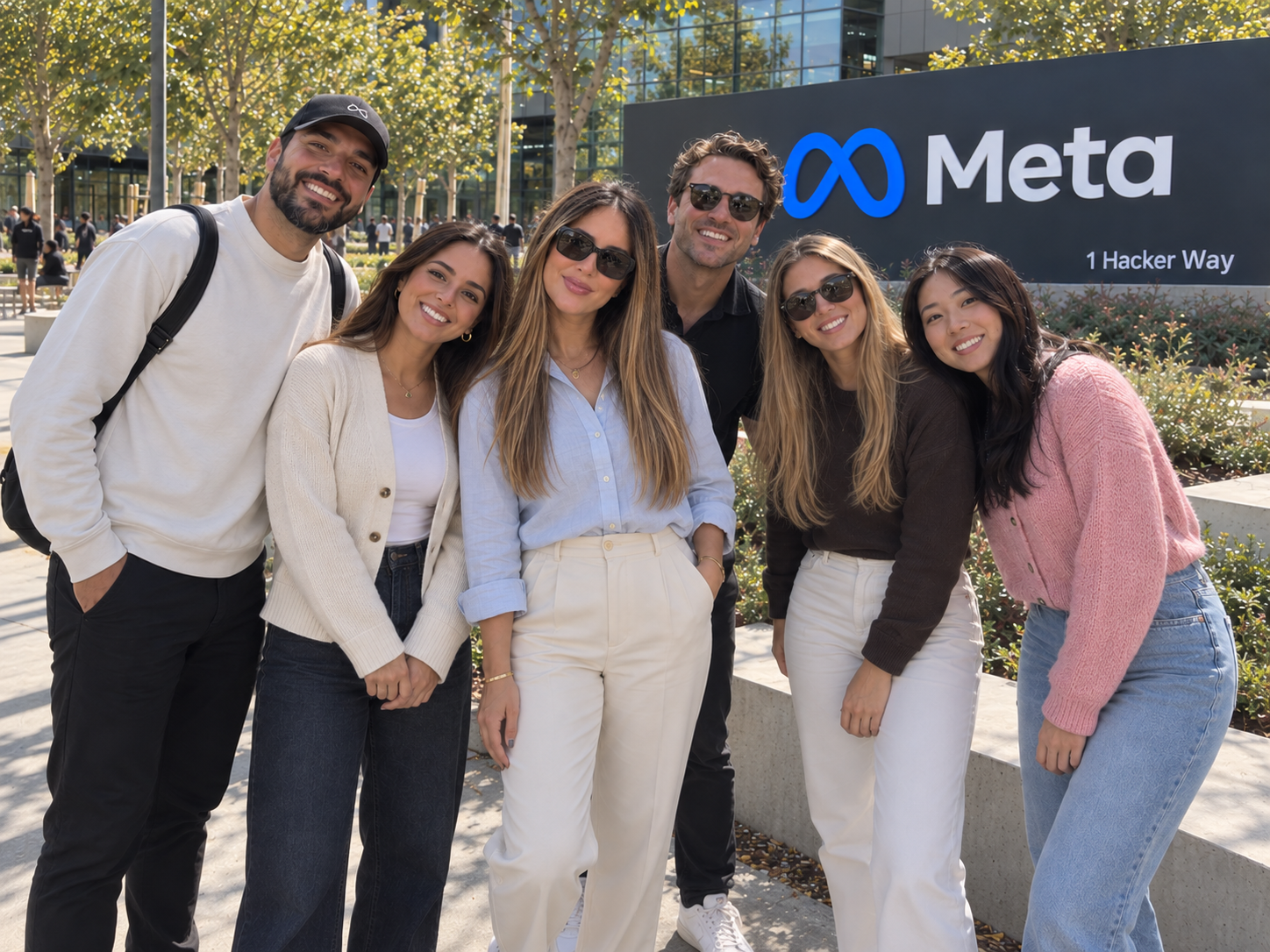 Saadia au centre de ses collègues devant Meta